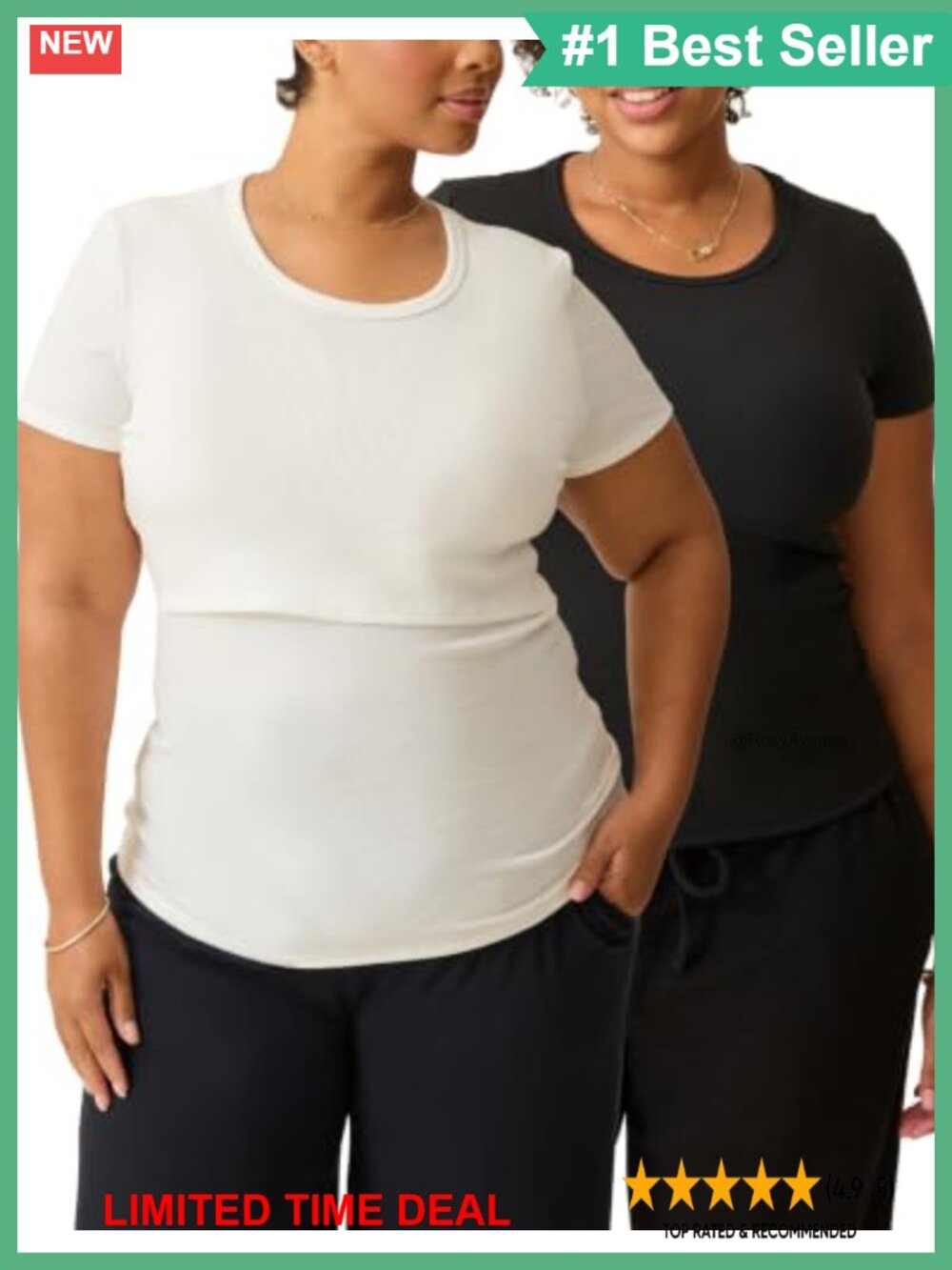 Ribbed Nursing T-Shirt 2 Pack Crewneck Breastfeeding Tee